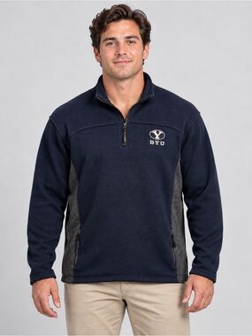 Colosseum BYU Cougars Quarter Zip Waffle Knit Fleece Jacket Mens XL Navy Blue